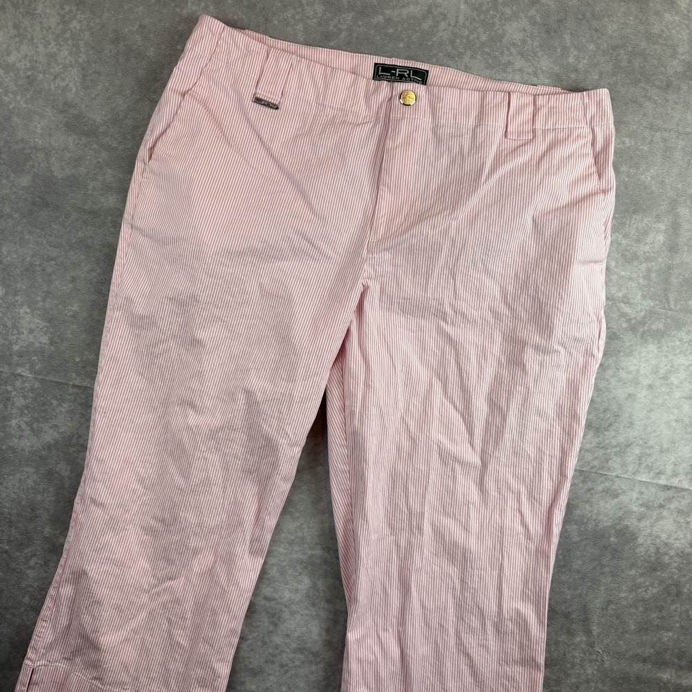 Lauren Active Ralph Lauren Capri Womens 14 Pink Whit Pinstripe Gingham Mid Rise